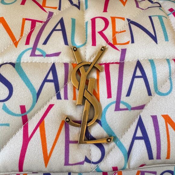 YSL Saint Laurent Jamie Medium Logo Print Quilted Silk Crossbody Handbag - Picture 6 of 13